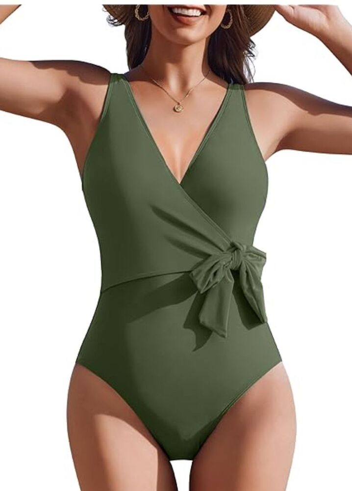 NWT Green Swimsuit with front tie wrap detail